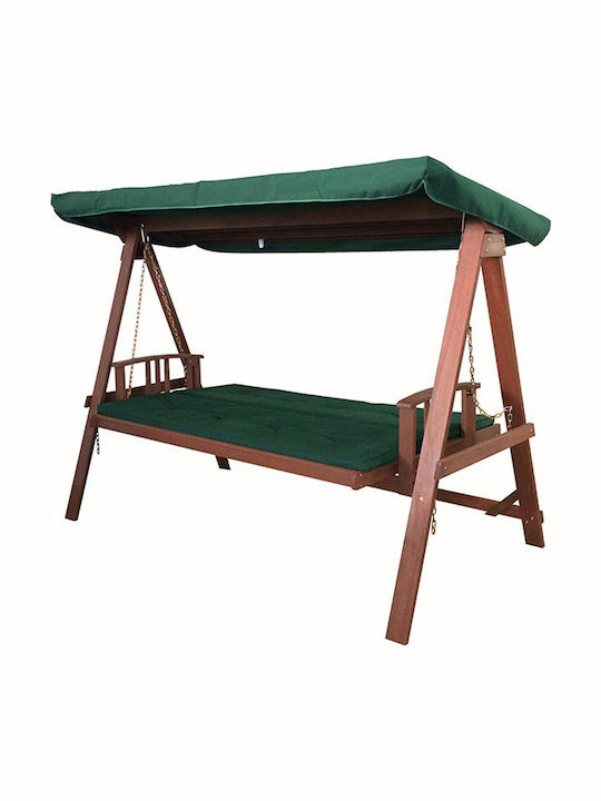 Garten & Veranda Schaukel mit Basis und Kissen 3 Sitze Hölzernes Brown / Green L236xB130xH180cm