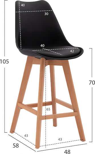 Stool Bar with Backrest made of Polypropylene Vegas Black 48x58x105cm
