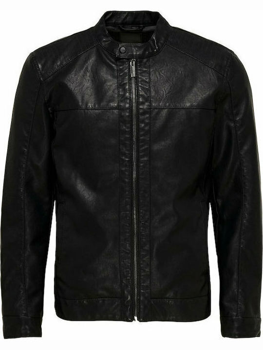 Faux Leather Jacket Biker Black