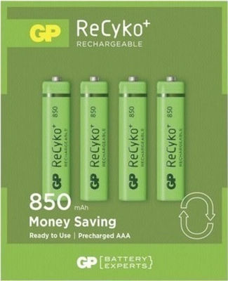 GP Batteries ReCyko+ Επαναφορτιζόμενες Μπαταρίες AAA Ni-MH 850mAh 1.2V 4τμχ