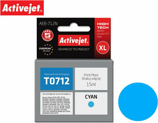 Active Jet Inkjet Printer Compatible Ink Epson T0712 15ml Cyan