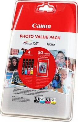 Canon CLI-551 Pachet foto cu 4 cartușe de cerneală pentru imprimante InkJet Galben / Cyan / Magenta / Negru (6508B005)