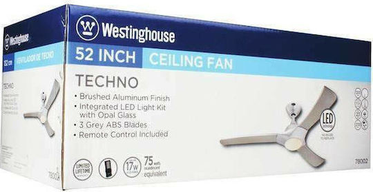 Westinghouse Techno Ανεμιστήρας Οροφής 132cm με Φως Ασημί