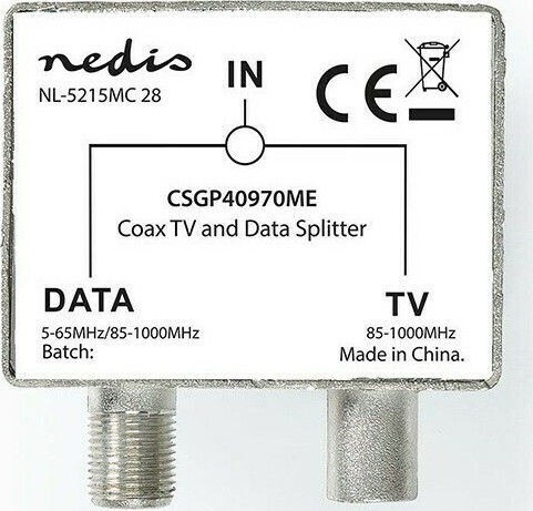 Nedis Konverter F-Stecker weiblich zu Koaxial männlich Silber 1Stück CSGP40970ME