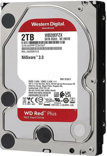 Western Digital Red Plus 2TB HDD Hard Drive 3.5" SATA III 5400rpm with 64MB Cache for NAS WD20EFZX