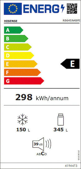 Hisense Ψυγειοκαταψύκτης 495lt Total NoFrost Υ200xΠ70.4xΒ69.4εκ. Μαύρος RB645N4BFE