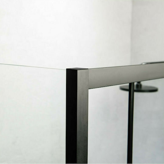 Devon Flow Slider +F3/195-400 Duschwand für Dusche mit Schieben Tür 147-151x195cm Sauberes Glas Schwarz Matt