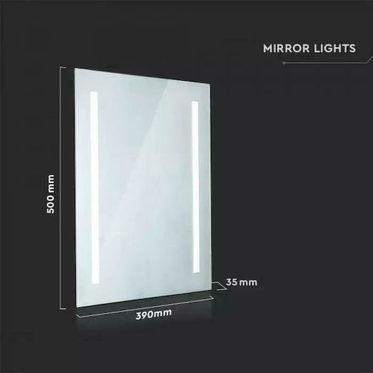 V-TAC Oglindă de Baie Dreptunghiulară Lumini LED din Oțel Inoxidabil 50x39cm