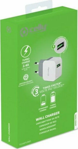 Celly Ladegerät ohne Kabel mit USB-A Anschluss Weißs (TCUSBTURBO)