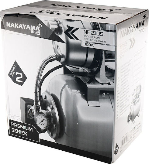 Nakayama NP2105 Single Stage Single Phase Water Pressure Pump with 19 Litre Container 800W with Inox pump