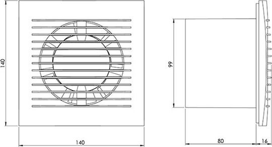 Europlast Wall-mounted Ventilator Bathroom 100mm Silver