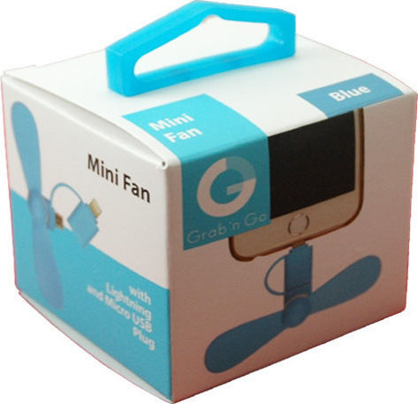 GRAB N GO Ventilator Mini cu Iluminare și MicroUSB Albastru Ventilator Mobil USB Albastru