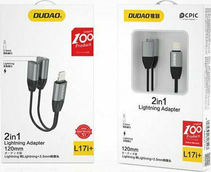 Dudao L17i Конвертор Lightning мъжки към 3.5mm / Lightning женски Сив 1бр