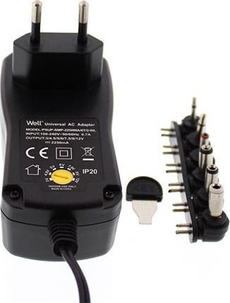 Well Universal Τροφοδοτικό Ρυθμιζόμενης Τάσης 3 έως 12V 2.25A με Ισχύ 27W με σετ βυσμάτων (45044)