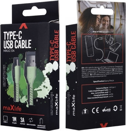 Maxlife Braided USB 2.0 Cable USB-C male - USB-A Πράσινο 1m MXUC-04CG