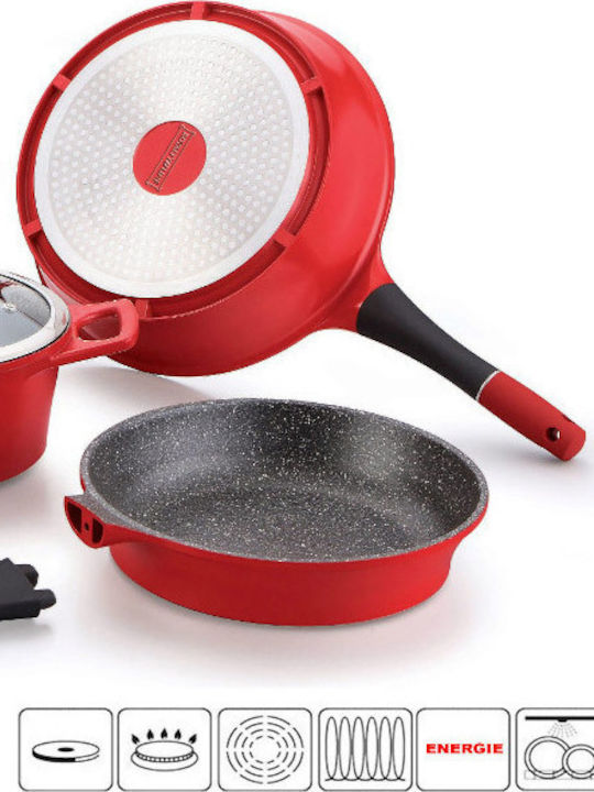 Royalty Line Royalty Line Cookware Set Cast Aluminum Burgundy with Stone Interior Coating 6 Pieces