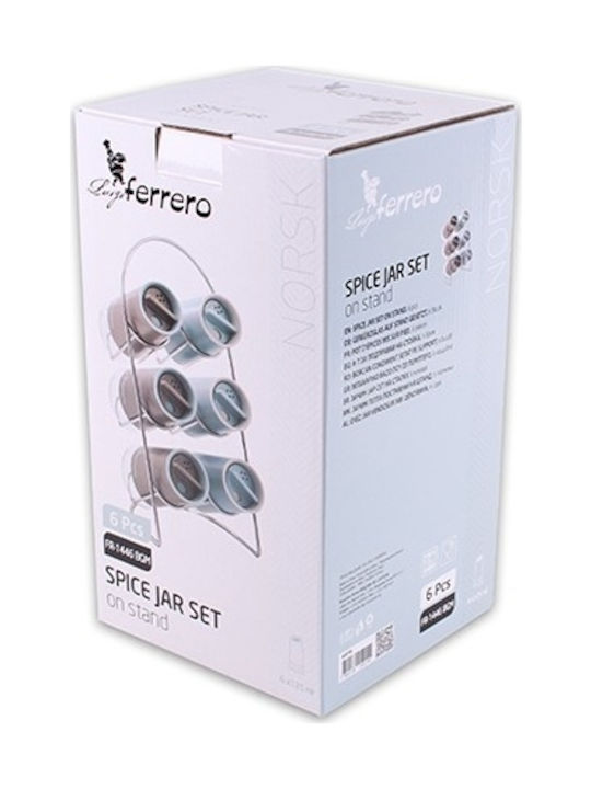 Luigi Ferrero Glass Tabletop Spice Rack with Stand FR-1446 Silver 6pcs