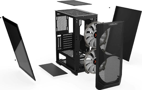 Krux Vortex Геймърско бюро Мини кула Компютърна кутия със страничен прозорец Черен