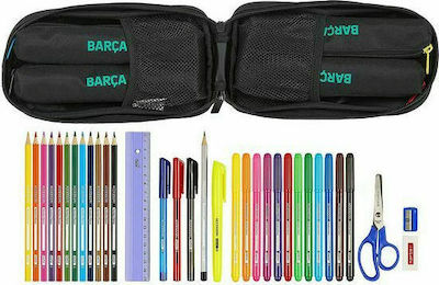 F.C. Barcelona Fabric Black Prefilled Pencil Case with 2 Compartments