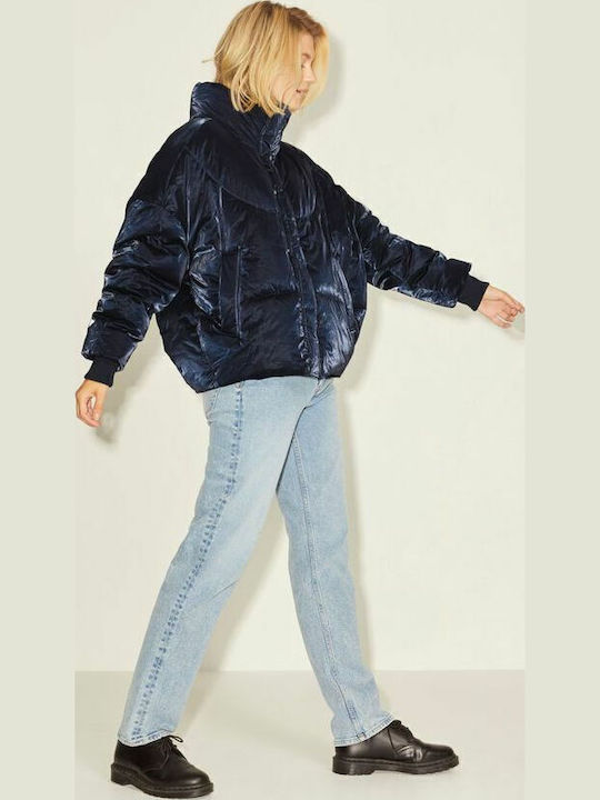 Jxsaga Shine Women's Short Puffer Jacket for Winter Navy Blue