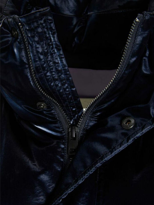 Jxsaga Shine Women's Short Puffer Jacket for Winter Navy Blue