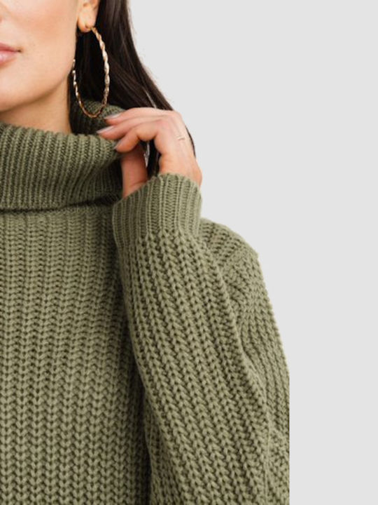Women's Long Sleeve Sweater Turtleneck Green