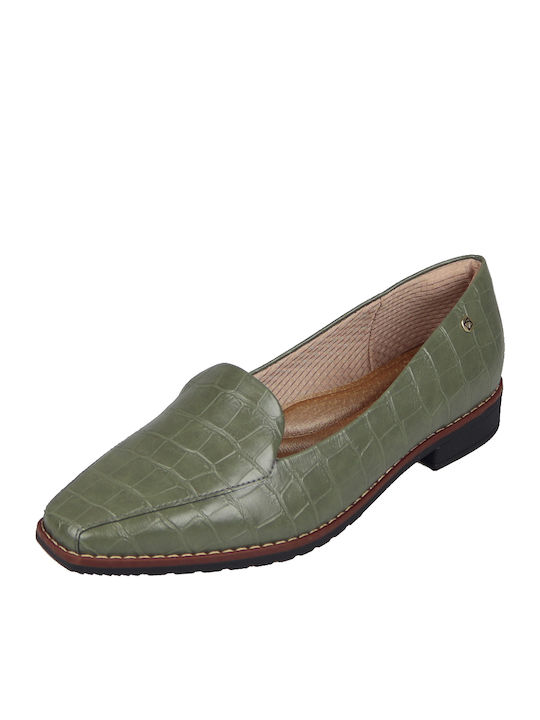 Piccadilly Leder Damen Mokassins Croco Olive