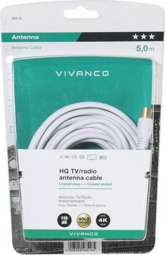 Vivanco Καλώδιο Κεραίας Coax male - Coax female Λευκό 5m (48516)