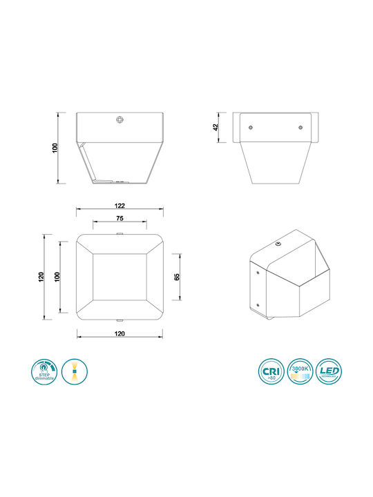 Trio Lighting Arino Μοντέρνο Φωτιστικό Τοίχου με Ενσωματωμένο LED και Θερμό Λευκό Φως Μαύρο 12x12εκ.