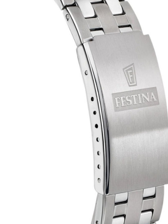 Festina Ανδρικό Ρολόι 40mm Μπαταρίας με Ασημί Μεταλλικό Μπρασελέ