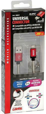 Lampa Regular Cablu USB la Lightning / micro USB cu mai multe porturi Roșu 2m (38841)