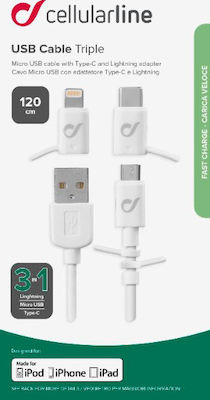 Cellular Line Regular USB to Lightning / Type-C / micro USB 1m Cable White (00.316111)