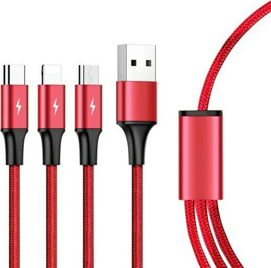 Unitek Geflochten USB zu Blitzschlag / Typ-C,TC-TC / Micro-USB Kabel 3A Rot 1.2m (C4049RD)