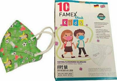 Famex Disposable Protective Mask FFP2 NR Kids Green with Football Players 100pcs