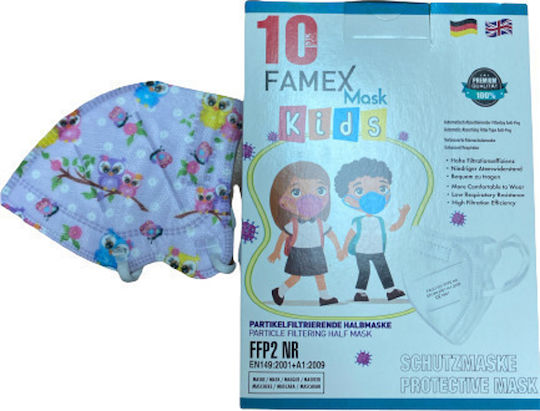 Famex Disposable Protective Mask FFP2 NR Kids Lilac with Owls 10pcs
