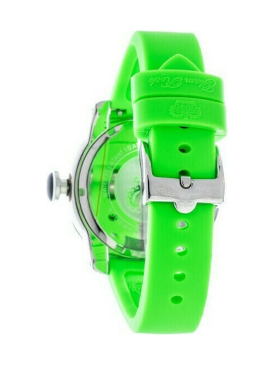 Glam Rock Watch with Green Rubber Strap