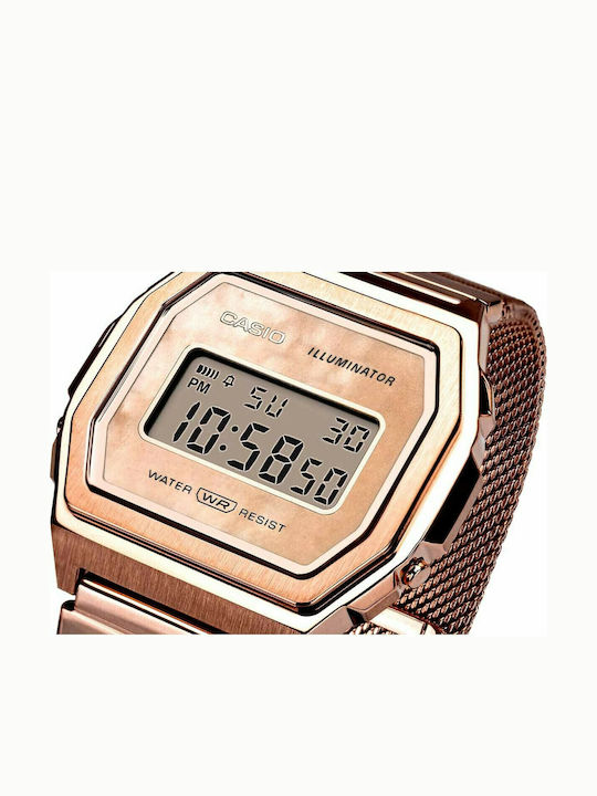Casio Vintage Digital Women's Watch Chronograph with Pink Gold Metal Bracelet