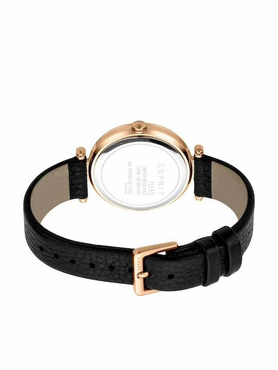 Esprit Γυναικείο Ρολόι 34mm Μπαταρίας με Μαύρο Δερμάτινο Λουράκι