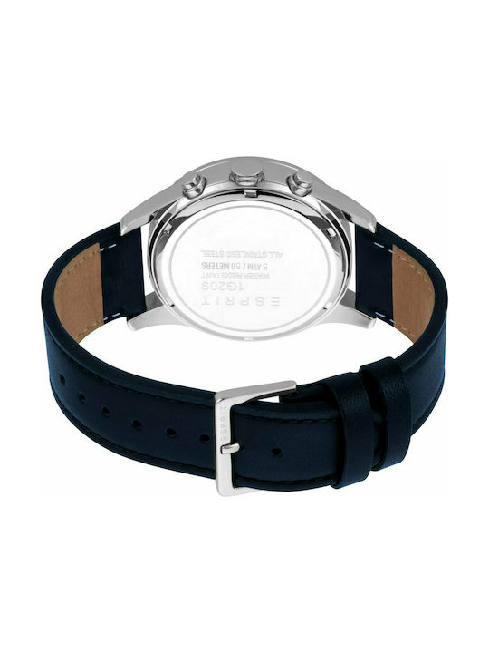 Esprit Watch Chronograph Battery with Blue Leather Strap