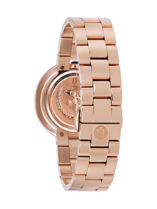 Bulova Curved Diamond Watch with Pink Gold Metal Bracelet