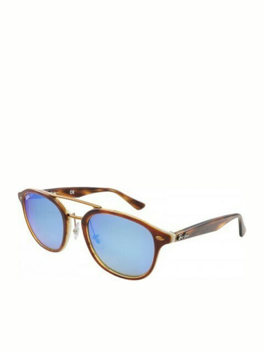 Ray Ban Square Double Bridge Sunglasses with Brown Plastic Frame and Blue Gradient Mirror Lens RB2183 1128/B7