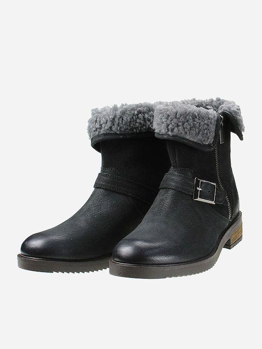 Abrieje Leather Women's Ankle Boots with Fur Black