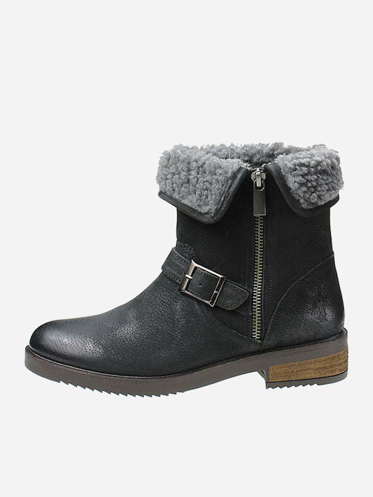 Abrieje Leather Women's Ankle Boots with Fur Black