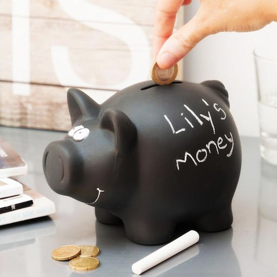 Best For Life Philosophy Piggy Chalkboard Money Box Ceramic Black 16x12cm