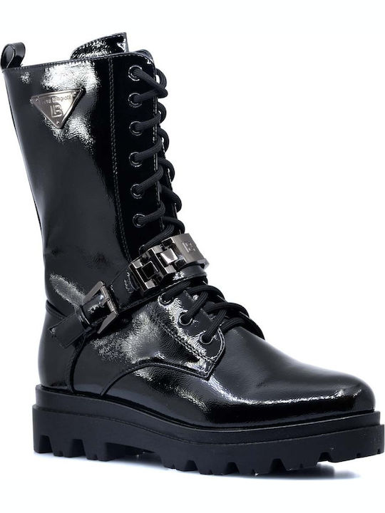 LAURA BIAGIOTTI WOMEN'S BOOTS-CASUAL-EASTERN-EXTRA SOFT-BLACK SYNTHETIC PATENT LEATHER