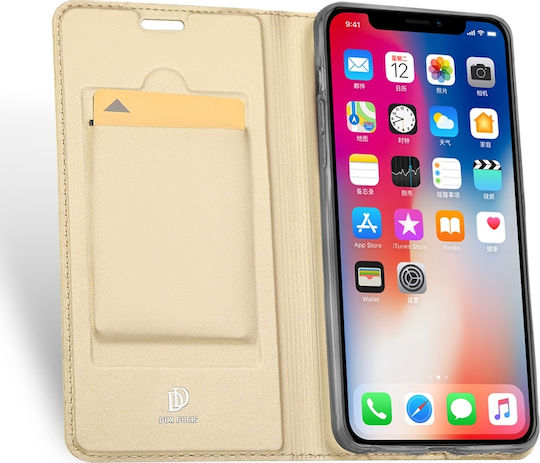 Dux Ducis Skin Pro Book Piele artificială Auriu (iPhone XR)