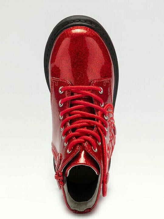 Leather Kids Boots with Zipper Red