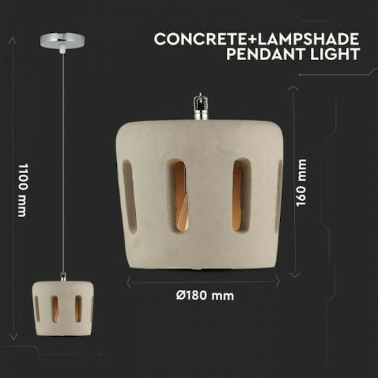 V-TAC Pendant Light Gray with Socket E27 18x16x110cm