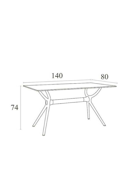Air Outdoor Dinner Free Standing Table with Wood Surface and Polypropylene Frame Black 140x80x74cm
