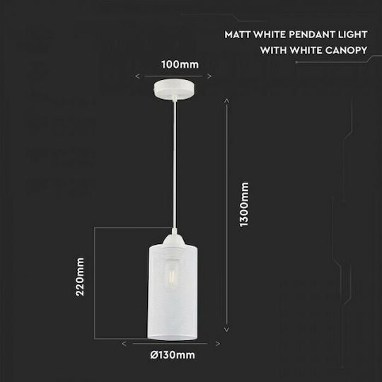 V-TAC Pendant Light White with Socket E27 22x125x22cm